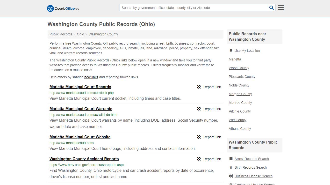 Washington County Public Records (Ohio) - County Office